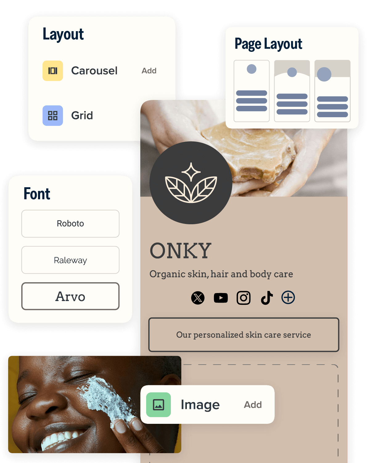 Customizable landing page with fonts and layouts